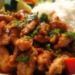 Delicious honey soy chicken stir-fry served in a bowl with colorful vegetables.