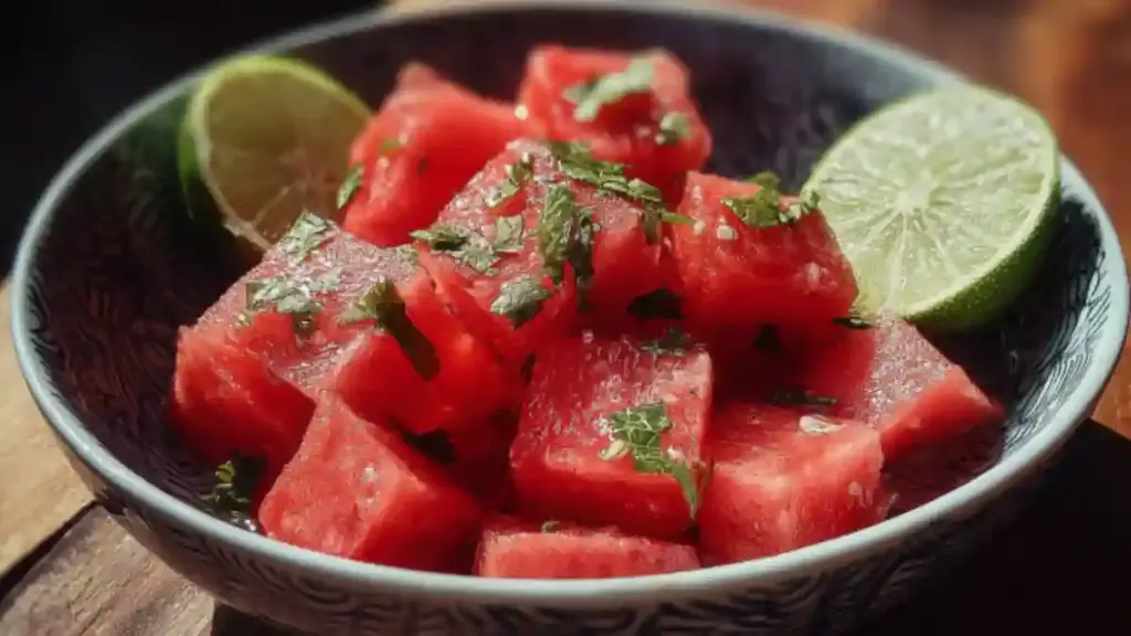 Refreshing watermelon lime bowl with fresh watermelon and lime slices