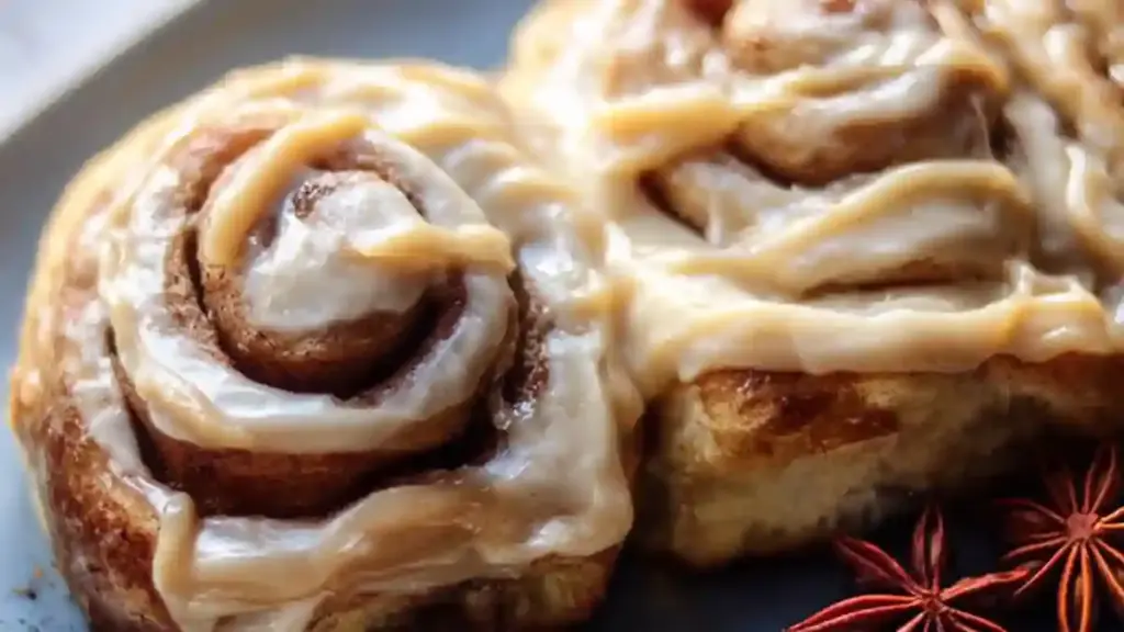 Soft and fluffy Christmas cinnamon rolls topped with icing