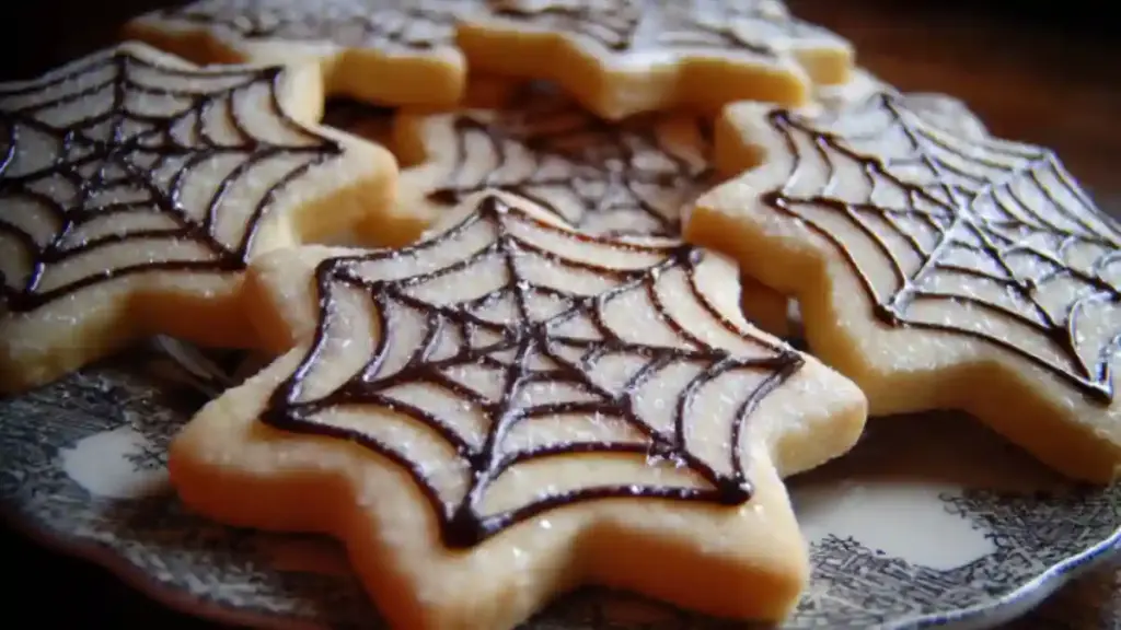Spider Web Sugar Cookies decorated for Halloween