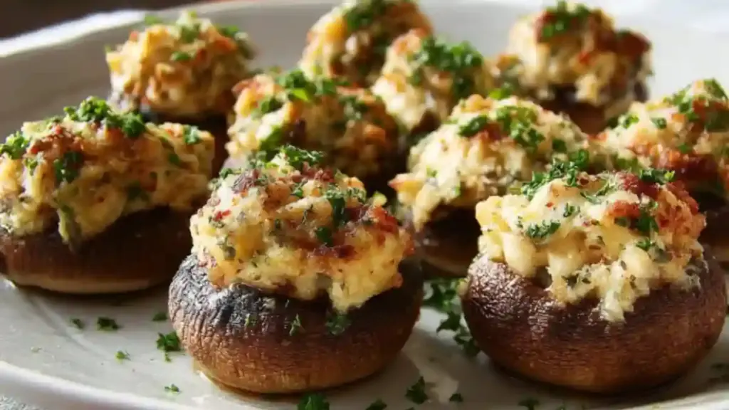 Savory stuffed mushrooms topped with herbs and cheese for a delicious appetizer