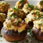 Savory stuffed mushrooms topped with herbs and cheese for a delicious appetizer
