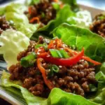 Delicious teriyaki beef lettuce wraps with fresh vegetables and savory sauce