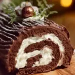 Delicious Yule Log Cake decorated with chocolate swirls and festive toppings