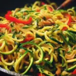 Zucchini noodle stir-fry with colorful vegetables and seasonings