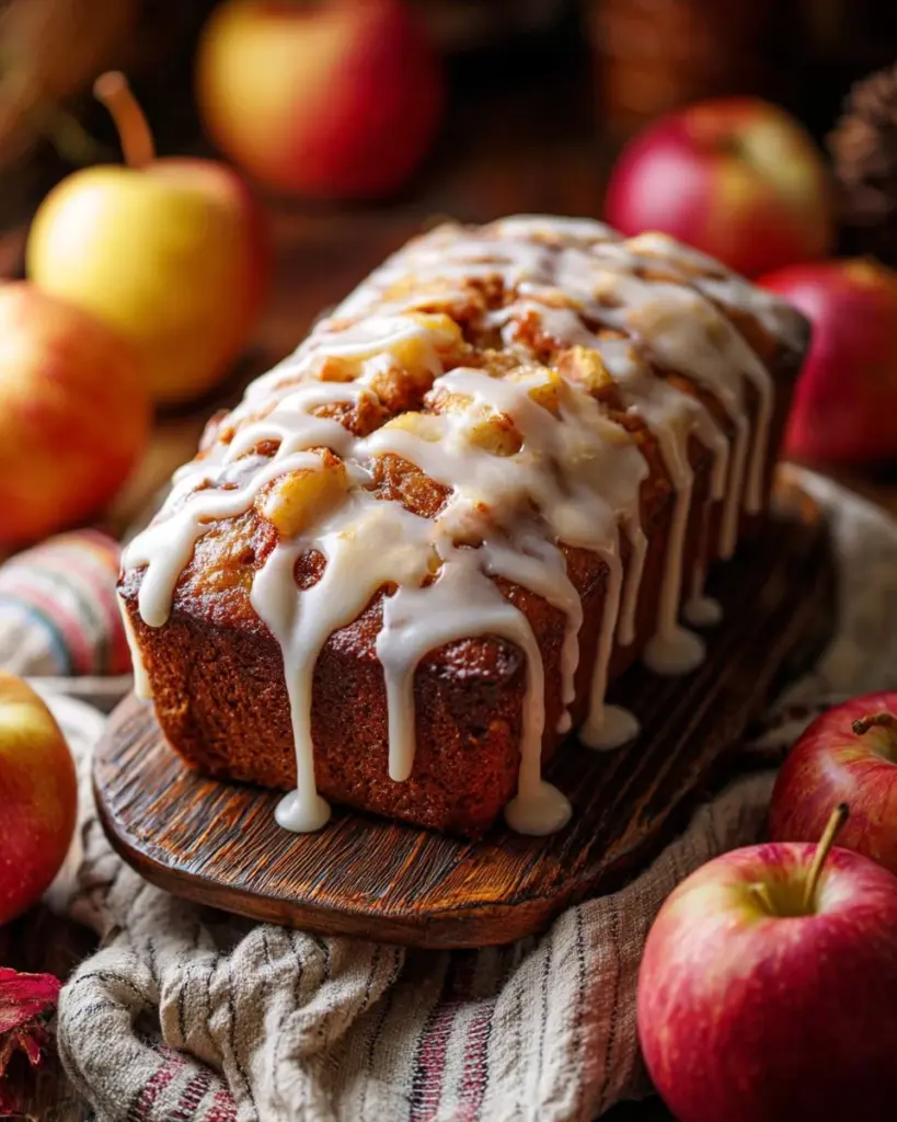Delicious Amish apple fritter bread with chunks of apple and a sweet glaze