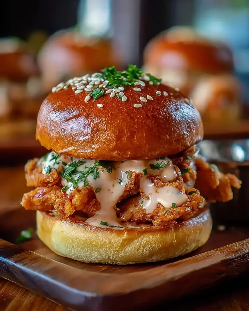 Delicious Bang Bang Chicken Sliders served on a platter with dipping sauce