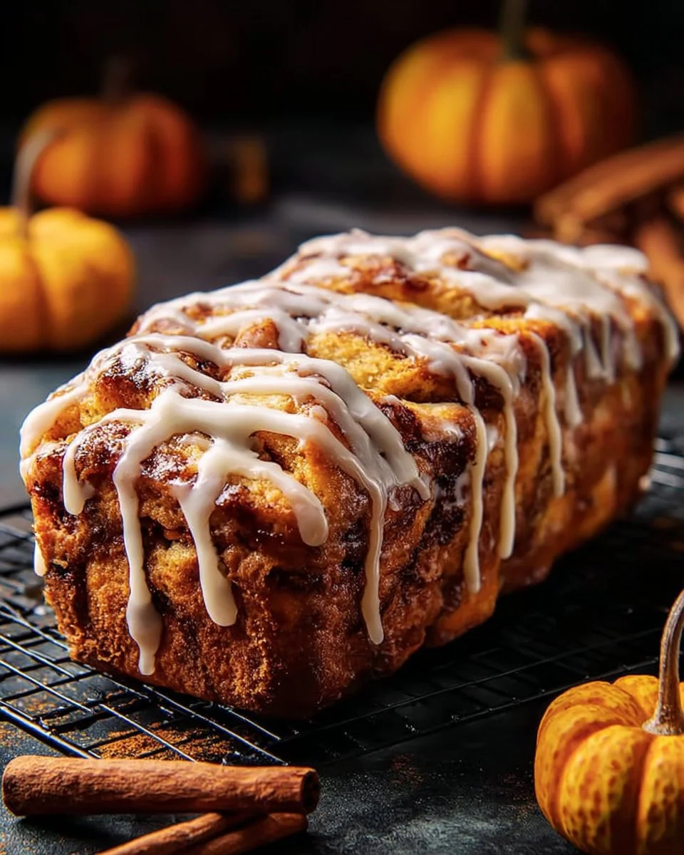 Cinnamon Roll Pumpkin Bread with Cream Cheese Glaze