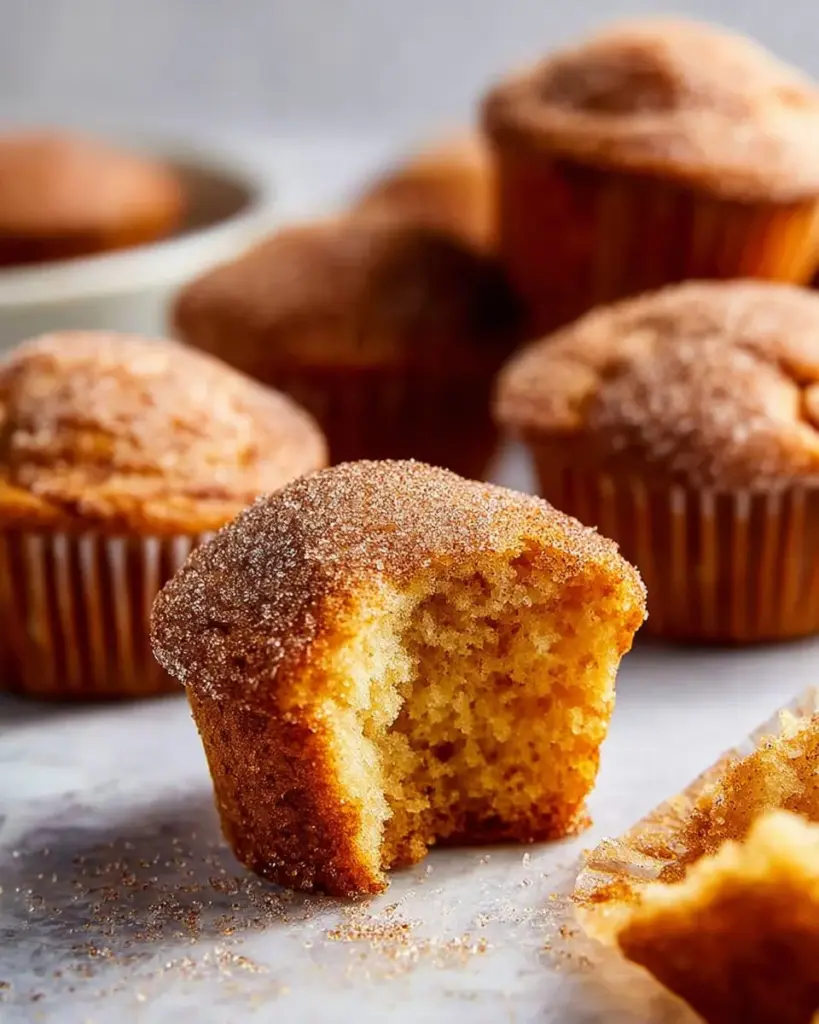 Cinnamon Sugar Pumpkin Muffins fresh out of the oven, sprinkled with sugar on top