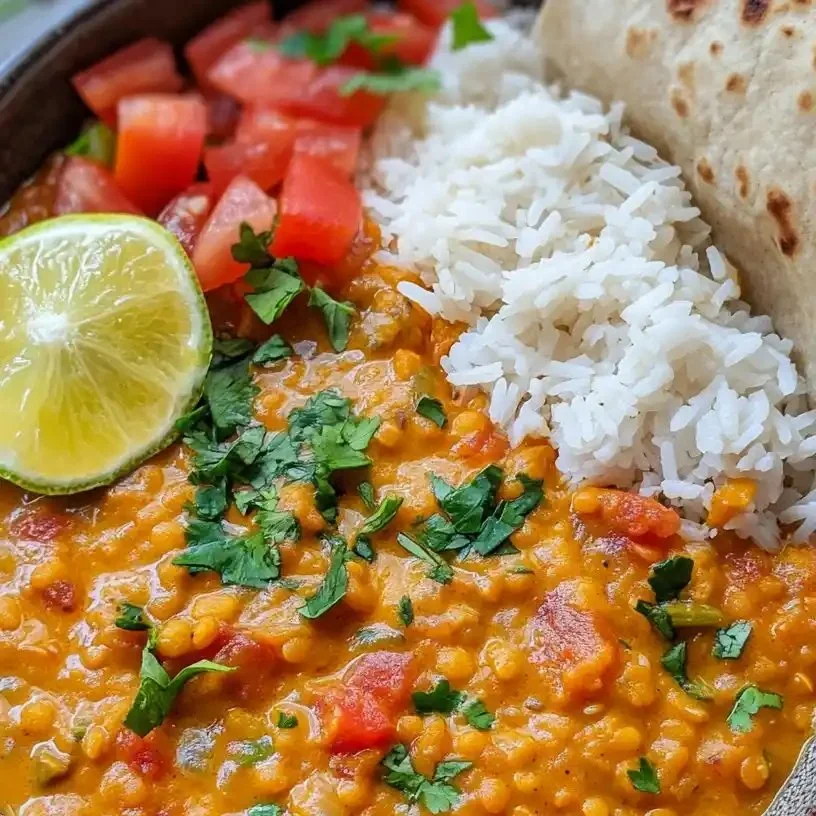 Creamy lentil curry with coconut milk served in a bowl