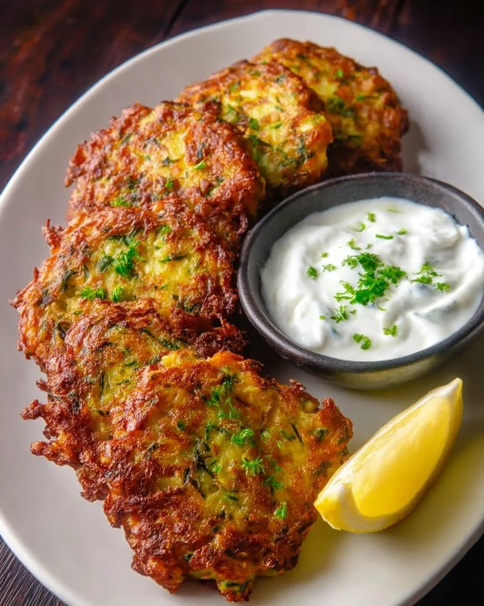 Crispy Zucchini Fritters with Lemon Yogurt