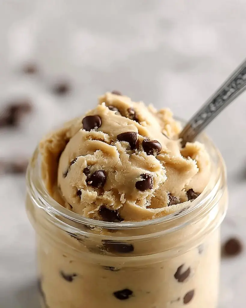 Delicious easy edible cookie dough for one in a bowl with chocolate chips