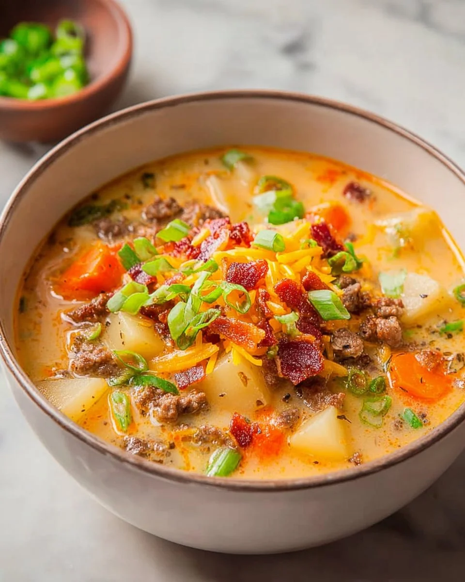 Homemade Cheeseburger Soup with Baby Potatoes