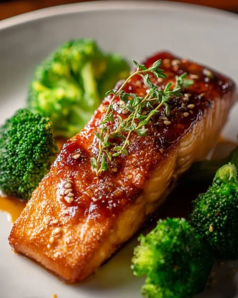 Delicious Maple Bourbon Glazed Salmon dish with a caramelized sauce