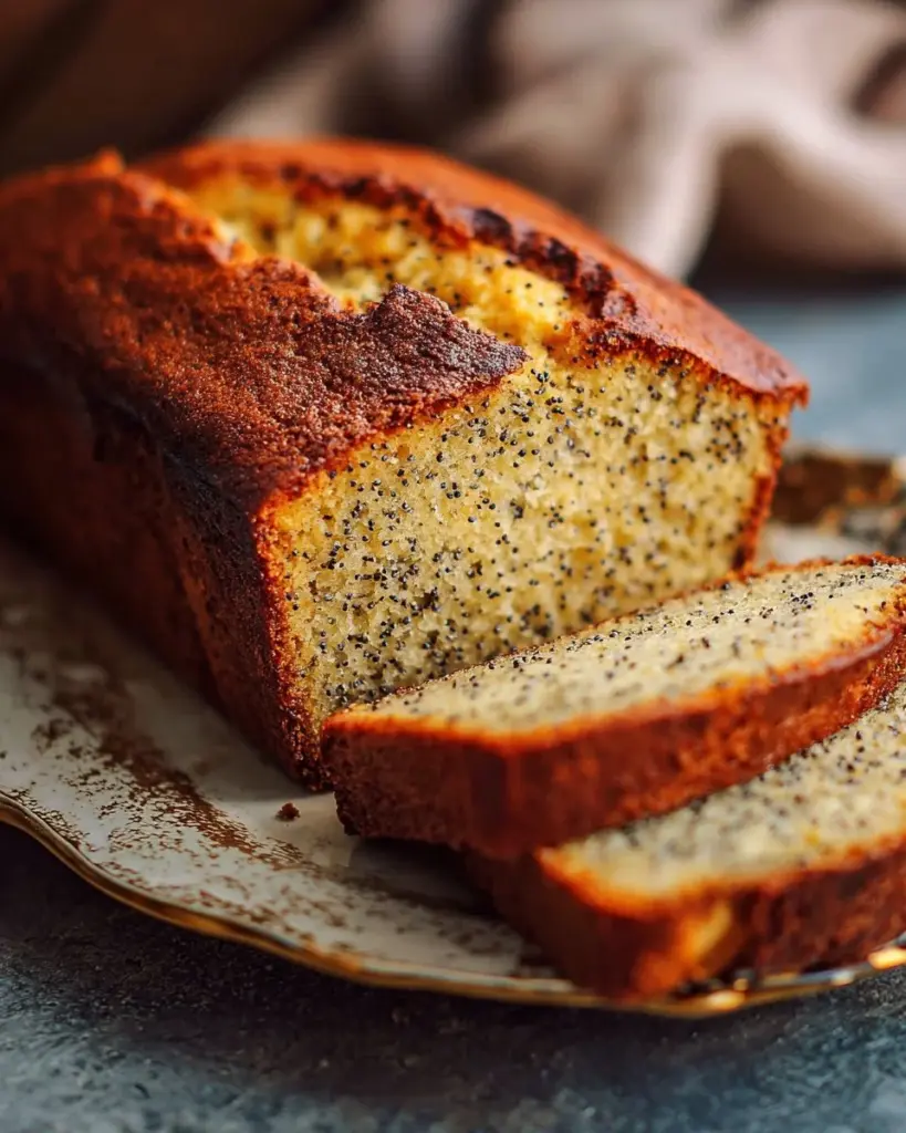Loaf of moist and delicious perfect banana bread with slices cut