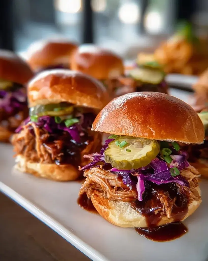 Delicious pulled chicken sliders served on a platter