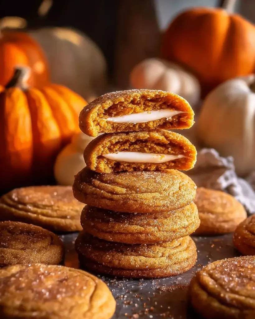 Delicious Pumpkin Cheesecake Cookies with creamy pumpkin filling and spice
