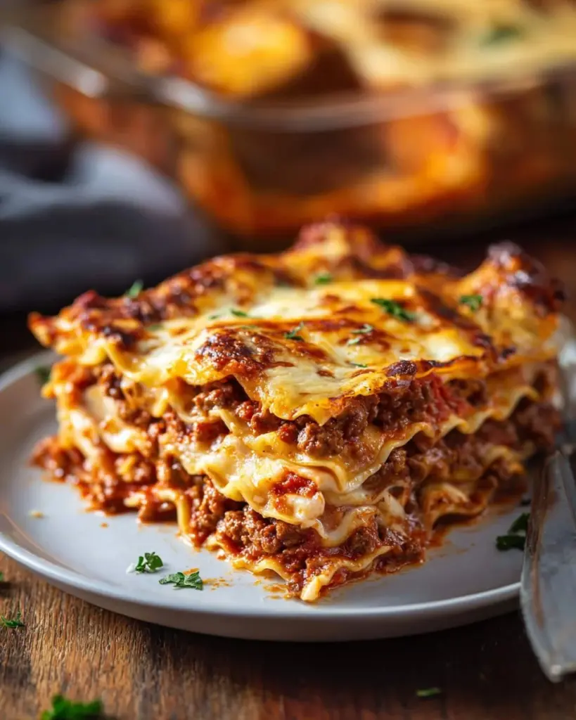 Delicious quick classic lasagna baked with layers of cheese and sauce