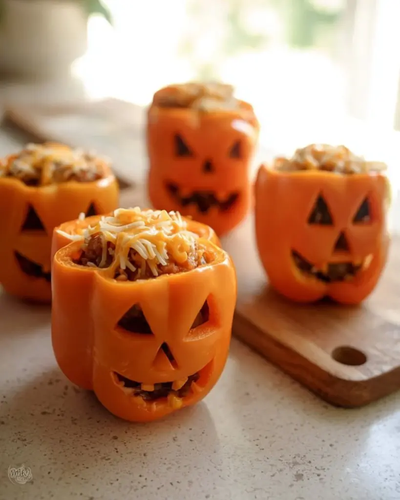 Colorful shredded chicken and rice stuffed peppers on a plate