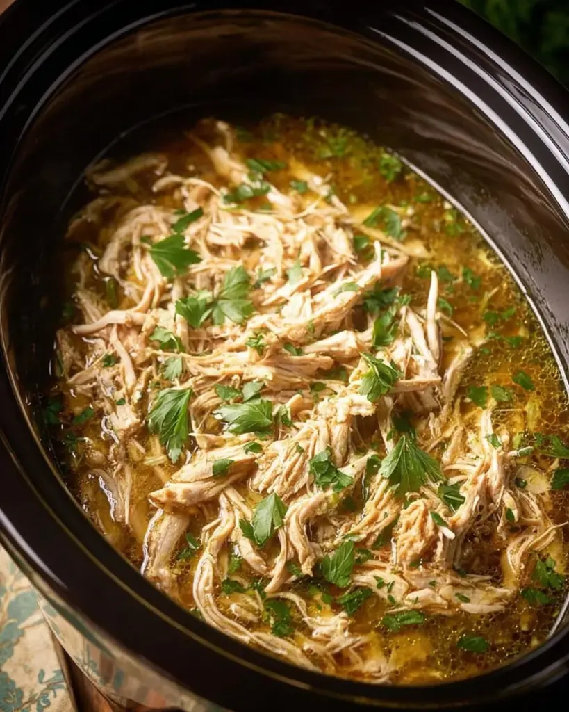 Slow Cooker Salsa Verde Chicken served with fresh cilantro and lime