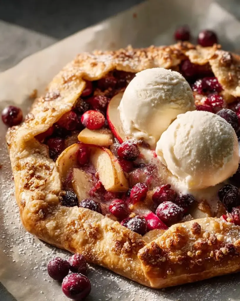 Spiced Pear Cranberry Galette with flaky crust and fresh fruit filling