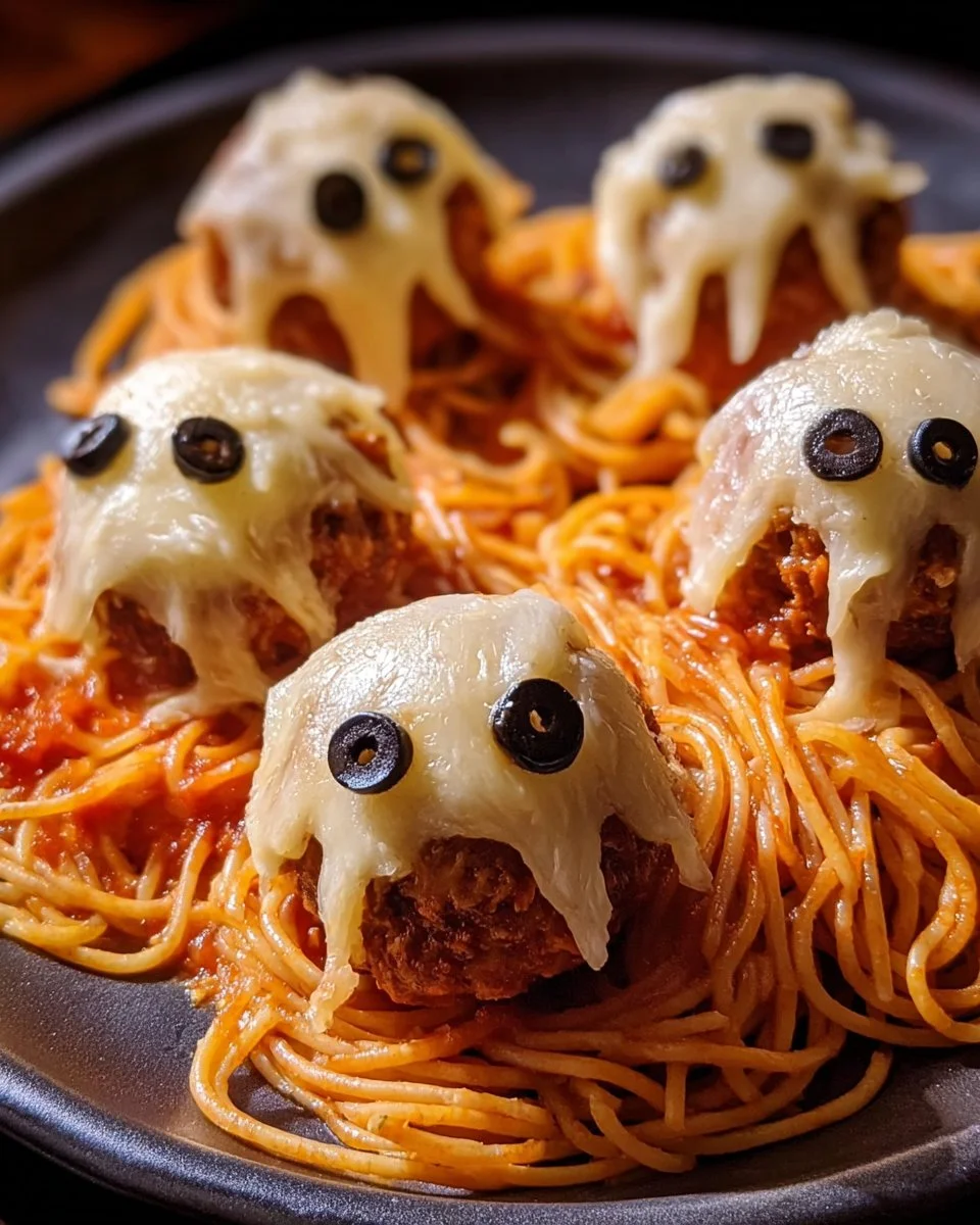 Spooky Spaghetti and Cheese Stuffed Meatballs