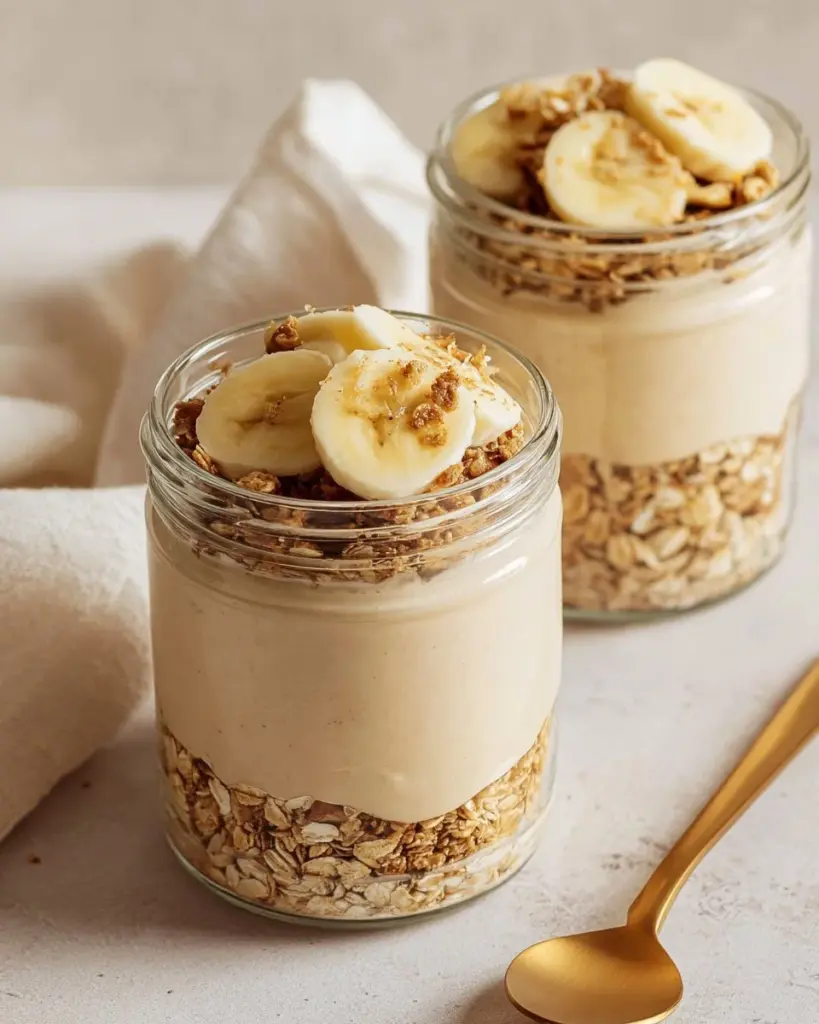 Bowl of brown sugar overnight oats topped with fresh fruit and nuts