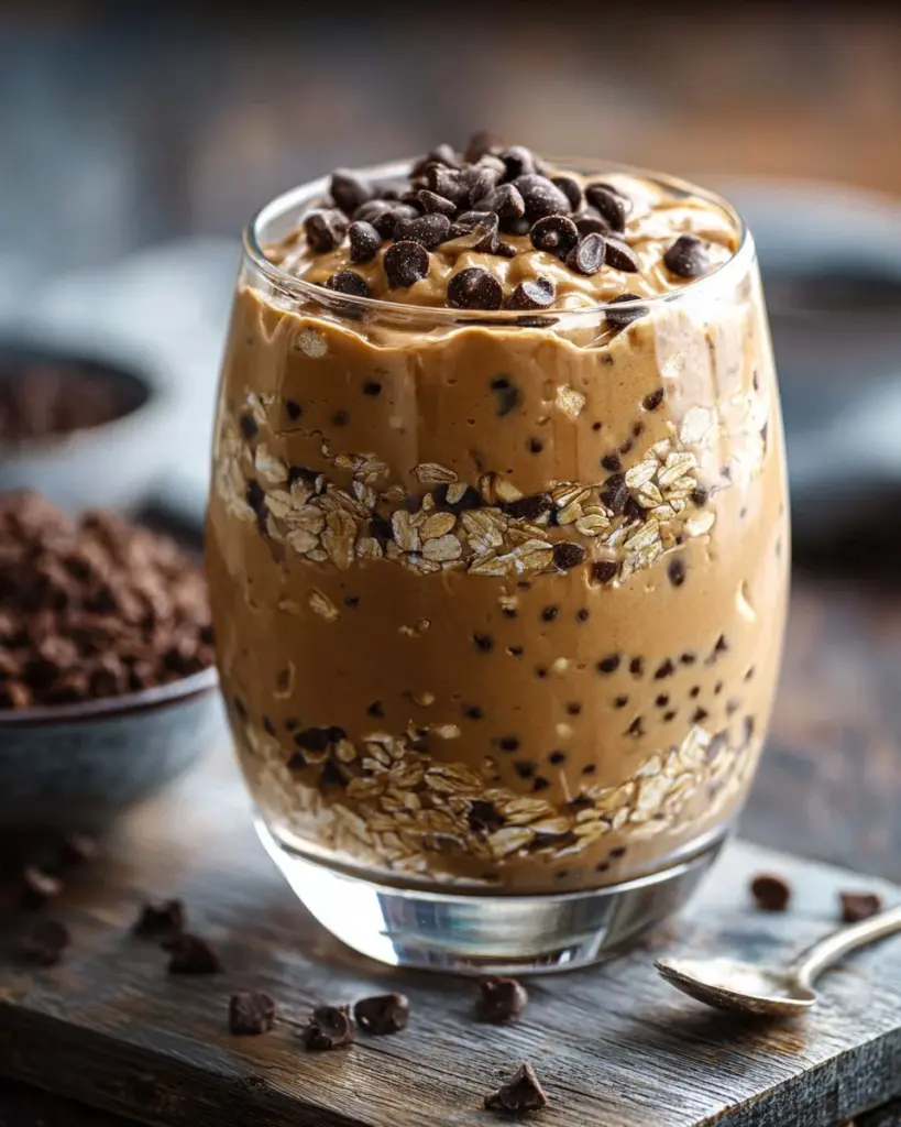 Delicious Cookie Dough Overnight Oats with chocolate chips and nuts