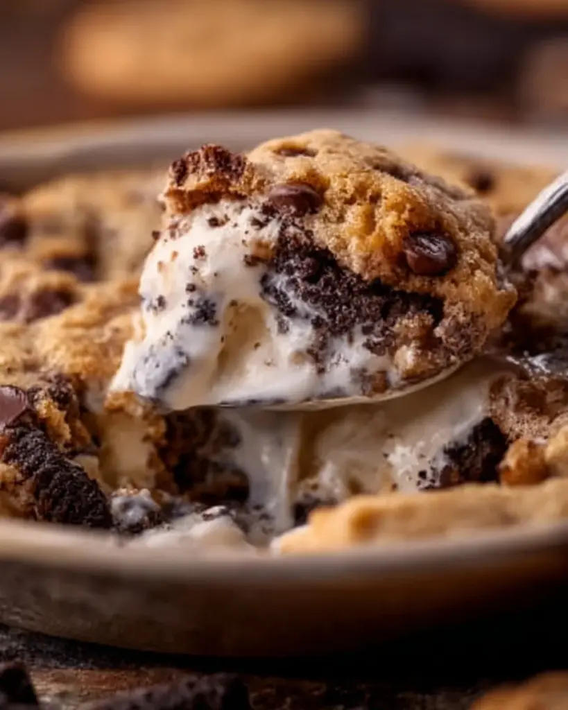 Delicious Cookies and Cream Skillet Cookie fresh out of the oven