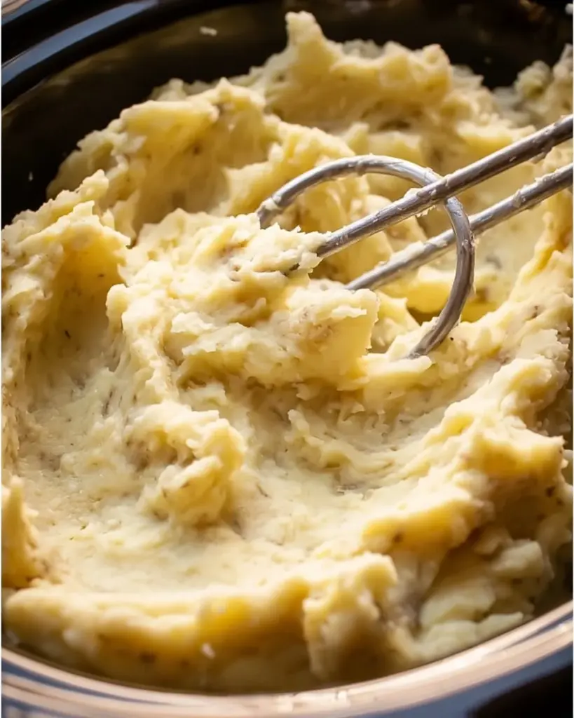 Creamy crockpot mashed potatoes served in a bowl