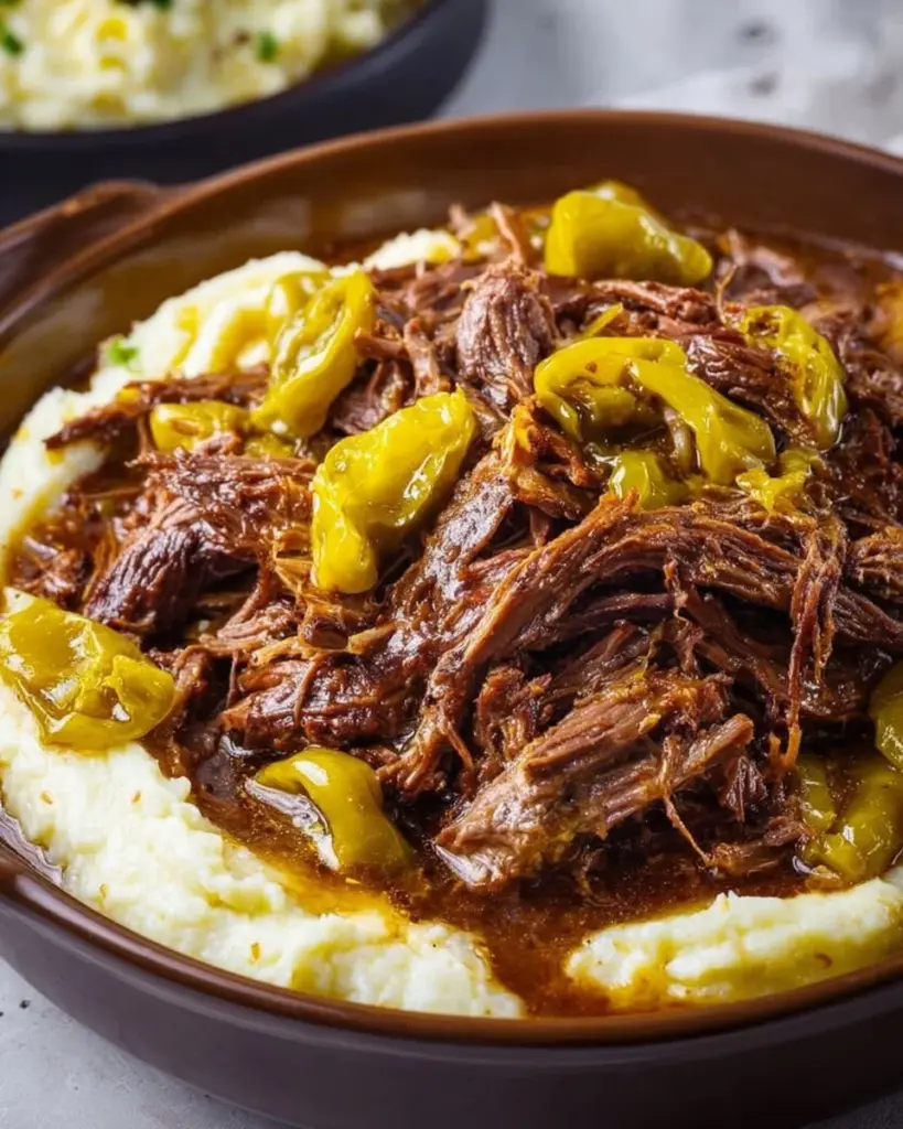 Delicious Crockpot Mississippi pot roast served with vegetables