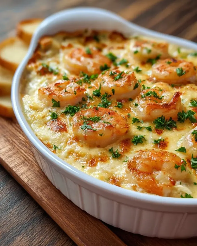 Delicious plate of easy creamy garlic shrimp garnished with parsley