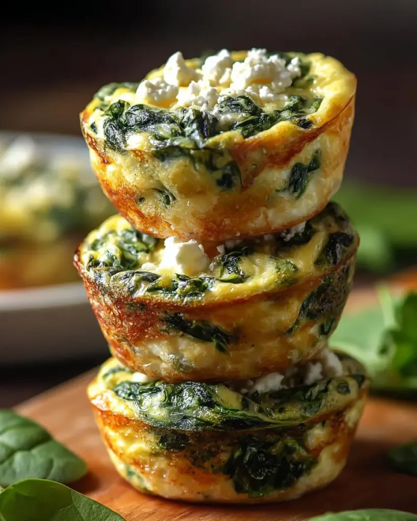 Egg muffins with spinach and feta served on a plate.