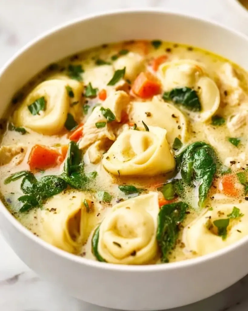 Bowl of elevated chicken soup with herbs and vegetables