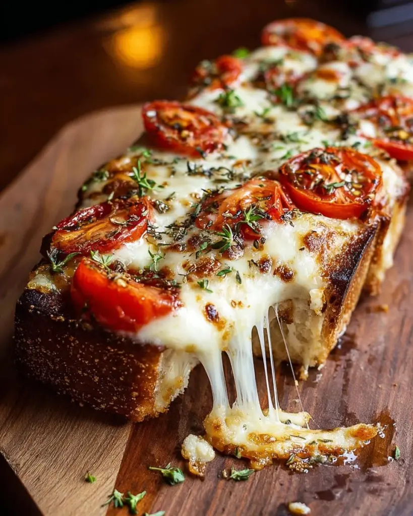 Delicious homemade French Bread Pizza topped with cheese and fresh ingredients
