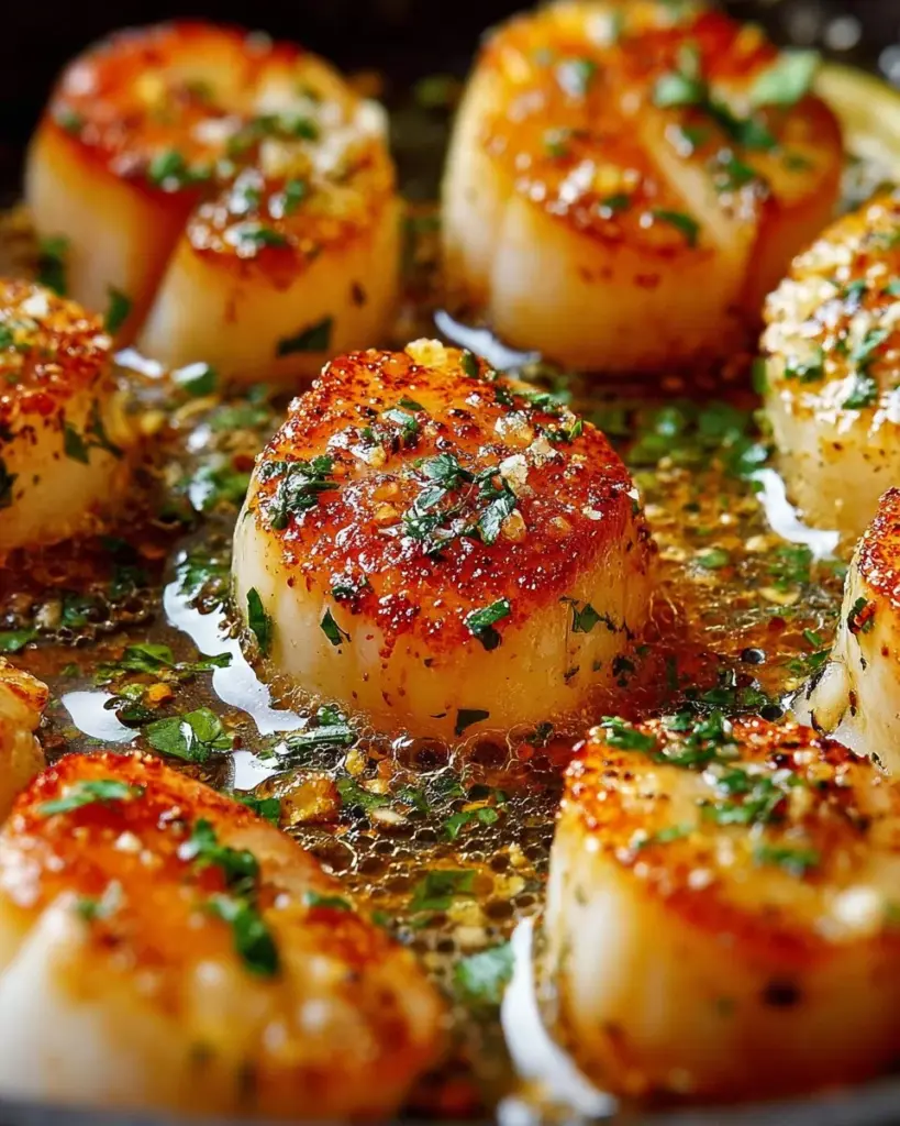 Delicious garlic butter baked scallops served on a plate