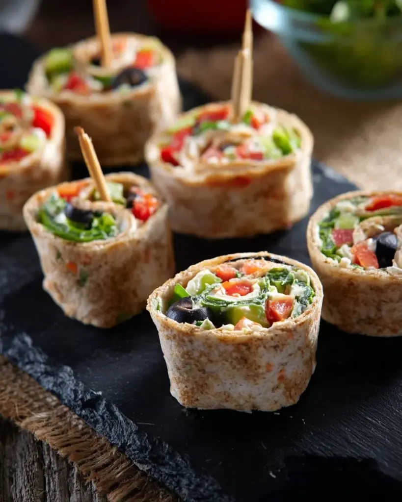 Greek Tortilla Pinwheels filled with fresh ingredients for a tasty appetizer.