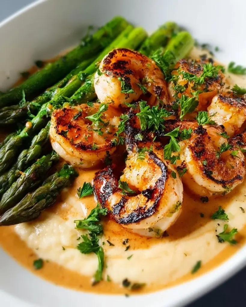 Delicious grilled shrimp bowl with vibrant vegetables and seasoning