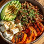 Ground Beef Hot Honey Bowl with vibrant vegetables and honey drizzle