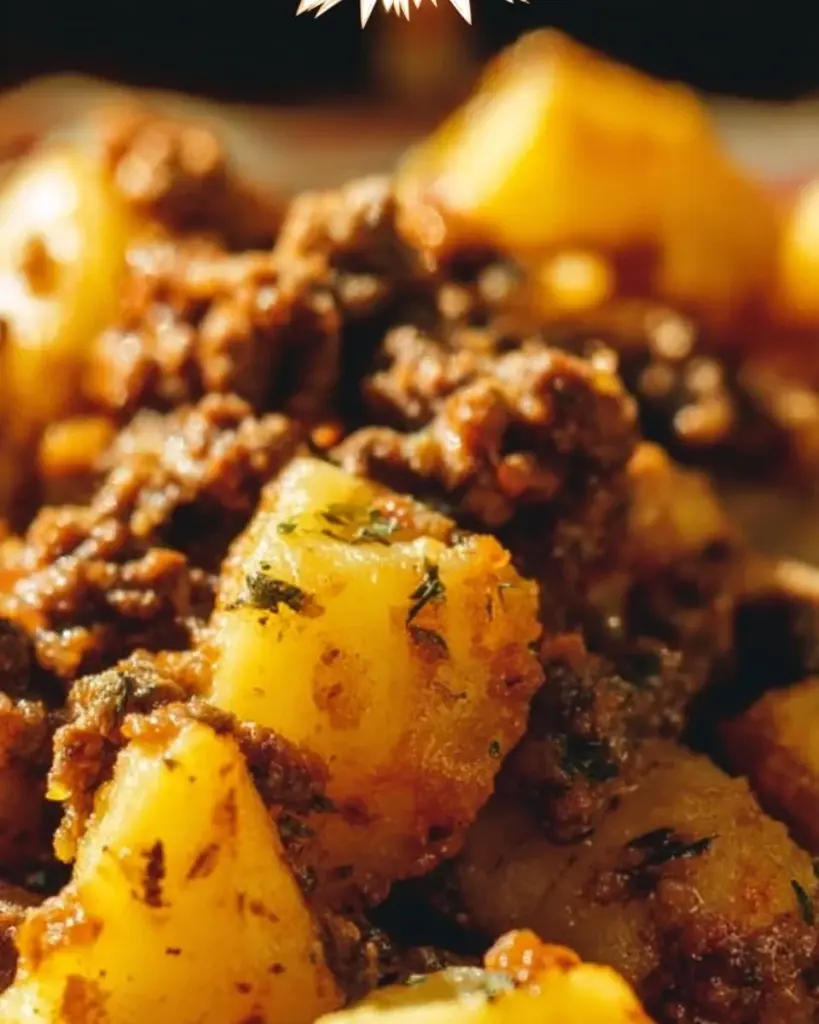 Delicious Hamburger Hash served with vegetables in a skillet