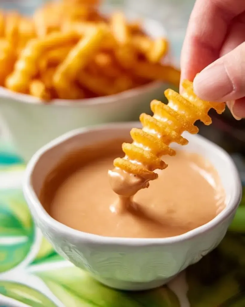 Bowl of homemade fry sauce served with crispy fries