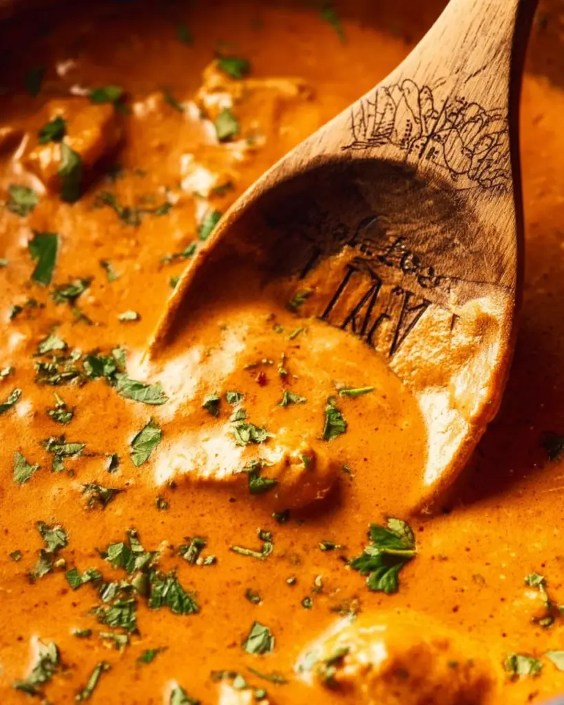 Delicious homemade Indian butter chicken served with naan and rice
