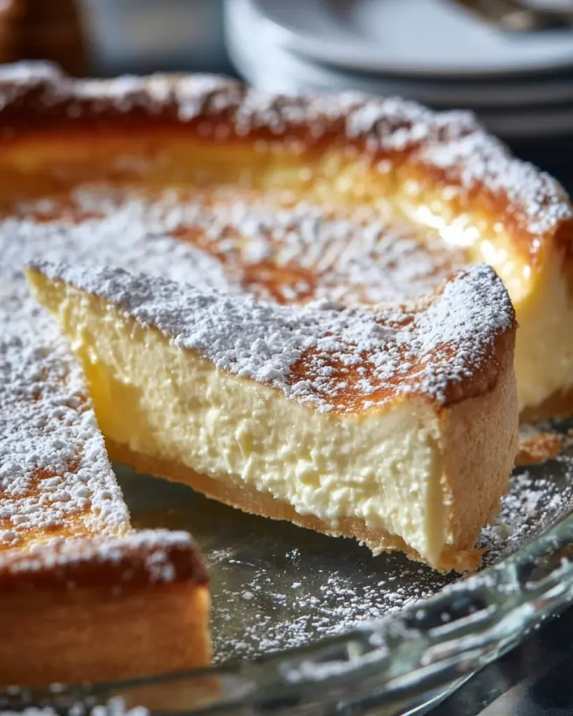 Slice of Italian Ricotta Pie with a creamy filling and a golden crust