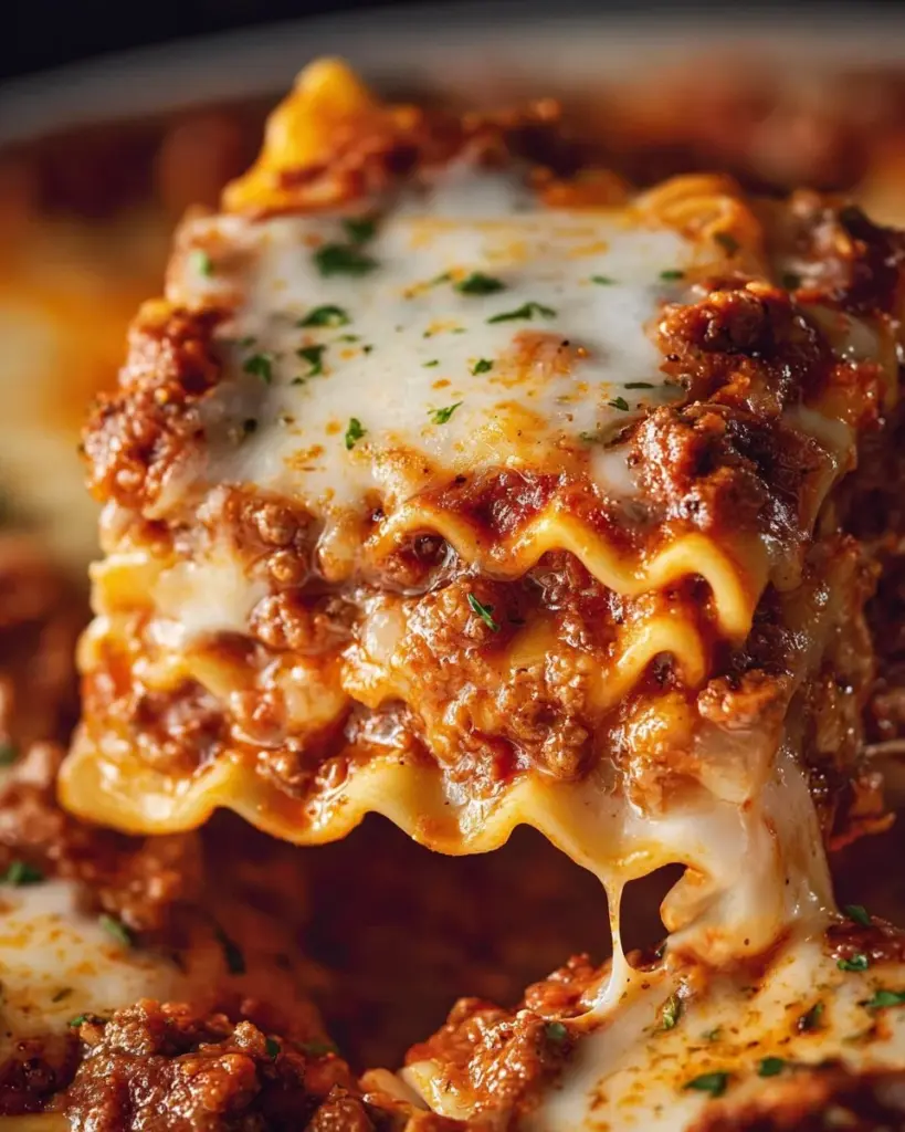 Delicious homemade lasagna layered with cheese, meat, and rich marinara sauce.