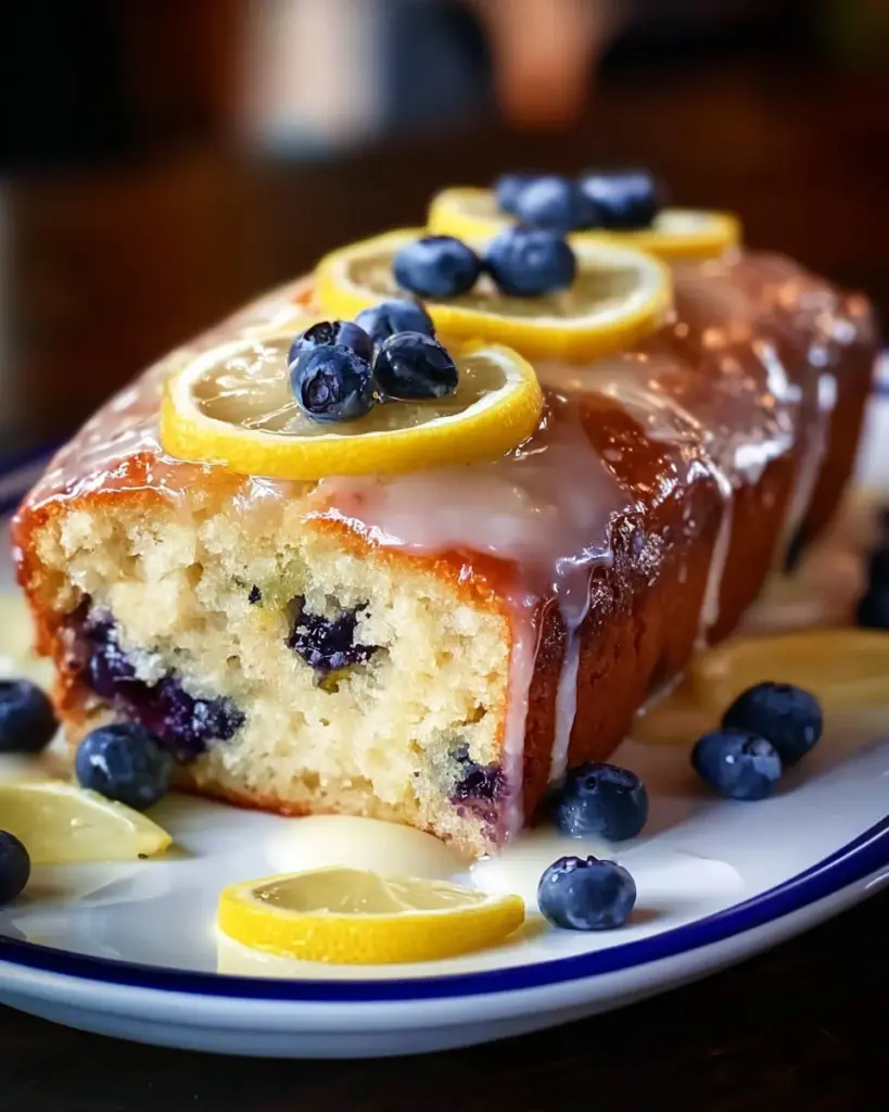 Lemon Blueberry Loaf fresh out of the oven, showcasing its vibrant color and moist texture.
