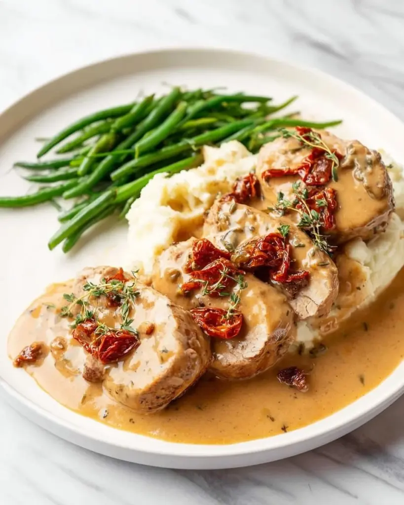 Marry Me Pork Tenderloin served with herbs and spices