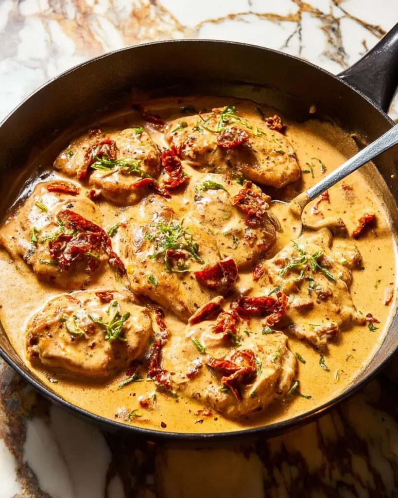 Delicious Marry Me Pork Tenderloin served with herbs and spices