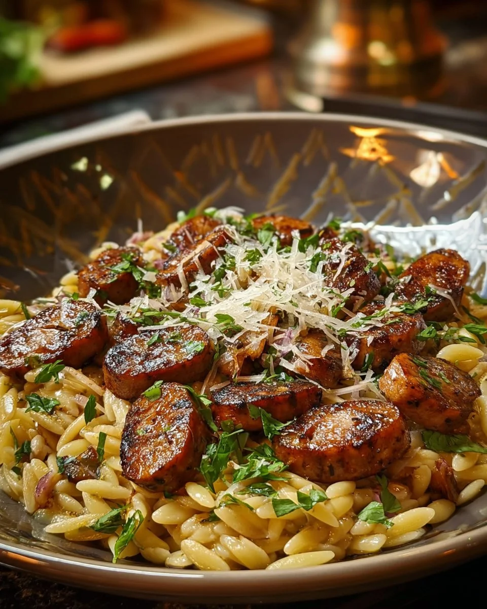 One-Pot Garlic Butter Sausage and Orzo