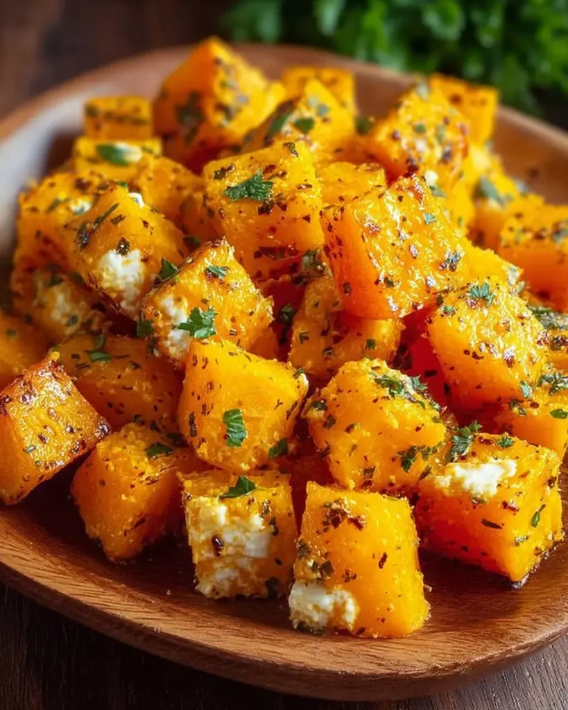 Plate of Parmesan Roasted Squash garnished with herbs and spices