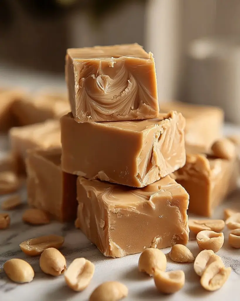 Delicious homemade peanut butter fudge squares on a plate